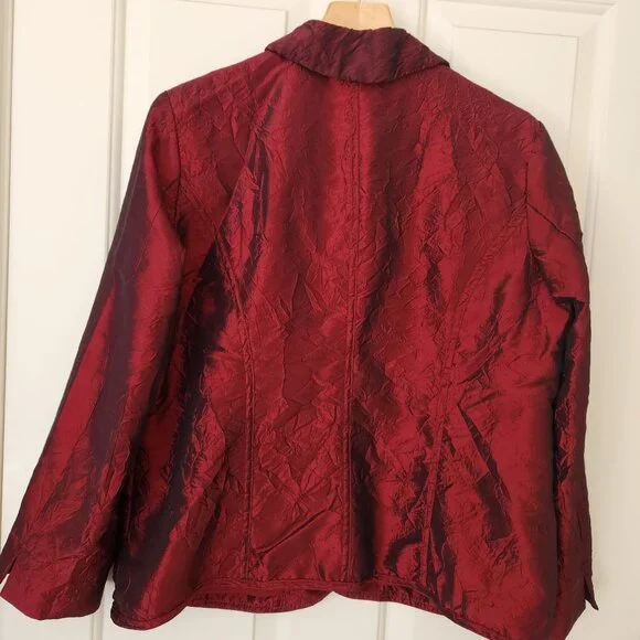 Chico's Metallic Red Crinkle Blazer Jacket Holiday Christmas Evening Dressy M - Picture 2 of 9